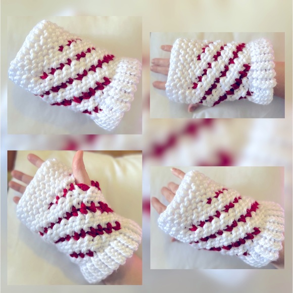 Hand Crafted Knit Spiral Heart Fingerless Gloves Valentine’s Gift Typing Gloves - Picture 4 of 4